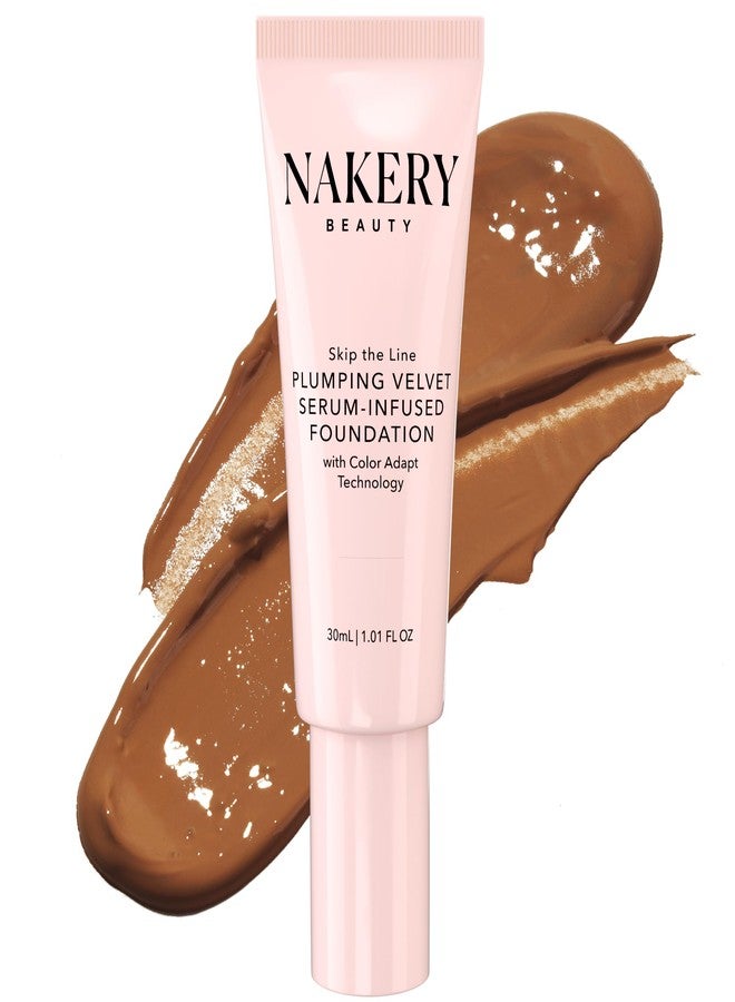 Nakery Skip the Line Full Coverage Foundation for Women - Plumping Velvet Womens Foundation Makeup Matte Finish - Age Defying Foundation - Moisturizing Foundation with Smart Color Adapt - Medium Deep - Image 1
