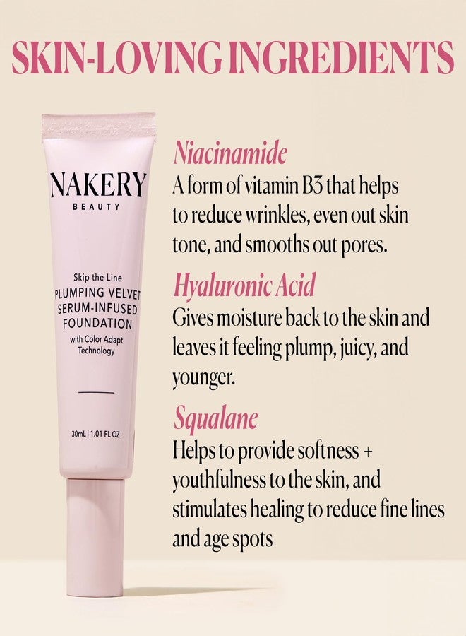 Nakery Skip the Line Full Coverage Foundation for Women - Plumping Velvet Womens Foundation Makeup Matte Finish - Age Defying Foundation - Moisturizing Foundation with Smart Color Adapt - Medium Deep - Image 3