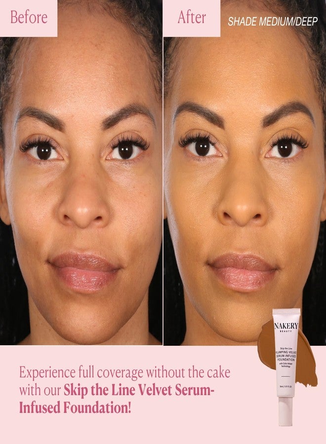 Nakery Skip the Line Full Coverage Foundation for Women - Plumping Velvet Womens Foundation Makeup Matte Finish - Age Defying Foundation - Moisturizing Foundation with Smart Color Adapt - Medium Deep - Image 5