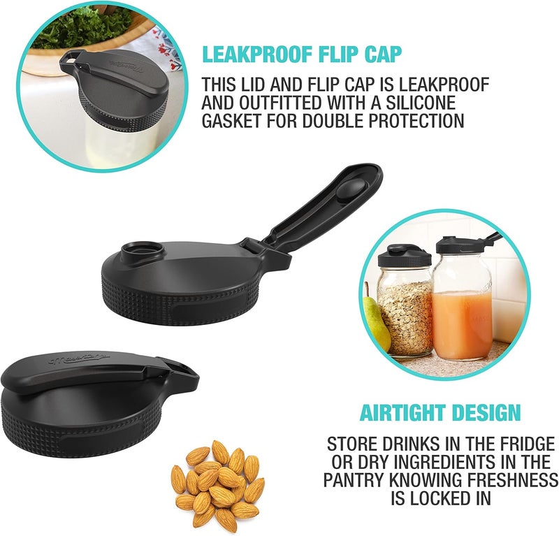 Masontops Multi Top - 2PK - Wide Mouth Mason Jar Lids with Pour Spout and Flip Cap – Sip, Pour, Store & More - Jar Not Included - Image 3