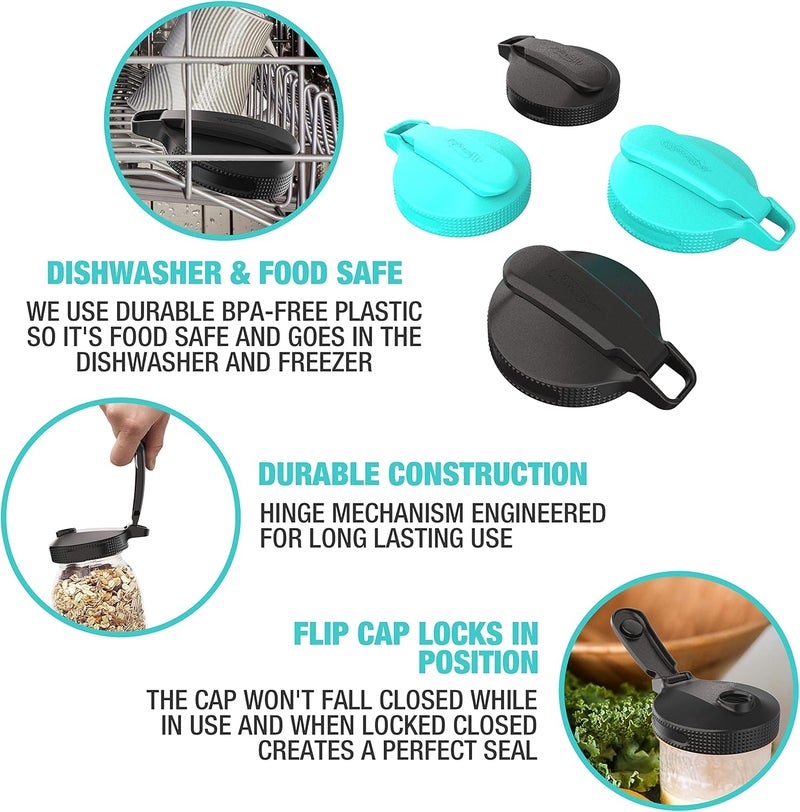 Masontops Multi Top - 2PK - Wide Mouth Mason Jar Lids with Pour Spout and Flip Cap – Sip, Pour, Store & More - Jar Not Included - Image 4