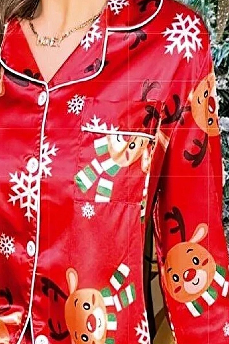 NILAY 5005 Women's New Year's Special Satin Front Buttoned Pajama Set - Red - Image 3