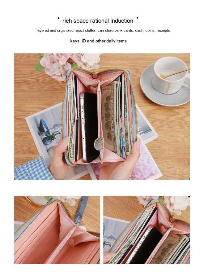 Generic - Ladies Purse Wallet PU Leather Long Women Wallet Card Holder Organiser Wallet Wristlet Clutch Wallet with Zipper Pocket Coin Purse Phone Wallet - Image 1
