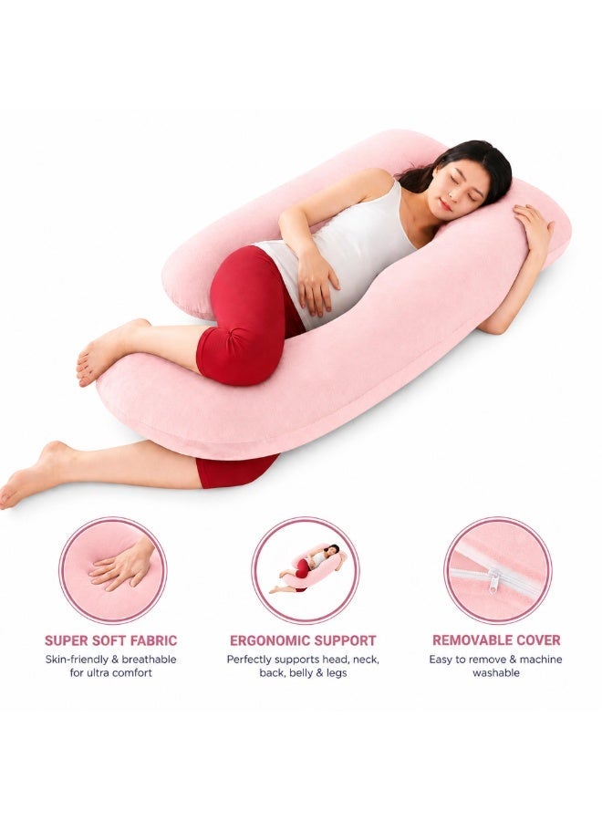 CAN Pregnancy Pillow U-Shaped Ultra Soft Full Body Maternity Pillow with Removable Cover, Pregnancy Body Pillow for Sleeping, Support for Back, Belly, Hips & Legs, Side Sleeper Pillow, Pink - Image 1