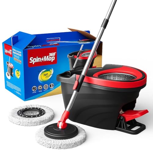Exvito EasyWring Microfiber Spin Mop & Bucket Floor Cleaning System – Hands-Free Wringing, Super Absorbent Microfiber Heads (2 Refills) Deep Cleaning for Hardwood & Tile for Home & Office Use - Image 1