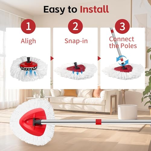 Exvito EasyWring Microfiber Spin Mop & Bucket Floor Cleaning System – Hands-Free Wringing, Super Absorbent Microfiber Heads (2 Refills) Deep Cleaning for Hardwood & Tile for Home & Office Use - Image 4