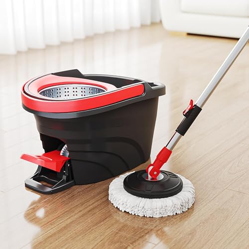 Exvito EasyWring Microfiber Spin Mop & Bucket Floor Cleaning System – Hands-Free Wringing, Super Absorbent Microfiber Heads (2 Refills) Deep Cleaning for Hardwood & Tile for Home & Office Use - Image 2