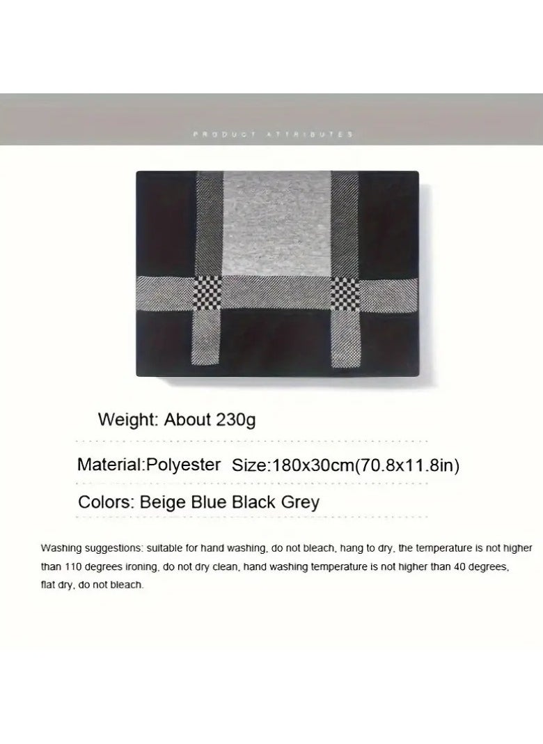 Generic - Men's Scarf Made of cotton and Wool Blend, Thick Elastic Keffiyeh Resistant to Wind and Cold, Keffiyeh with a Square Geometric Design, suitable for Formal Jackets and Coats, an Ideal Gift for the Fall and Winter Season, 180*30 cm - Image 1