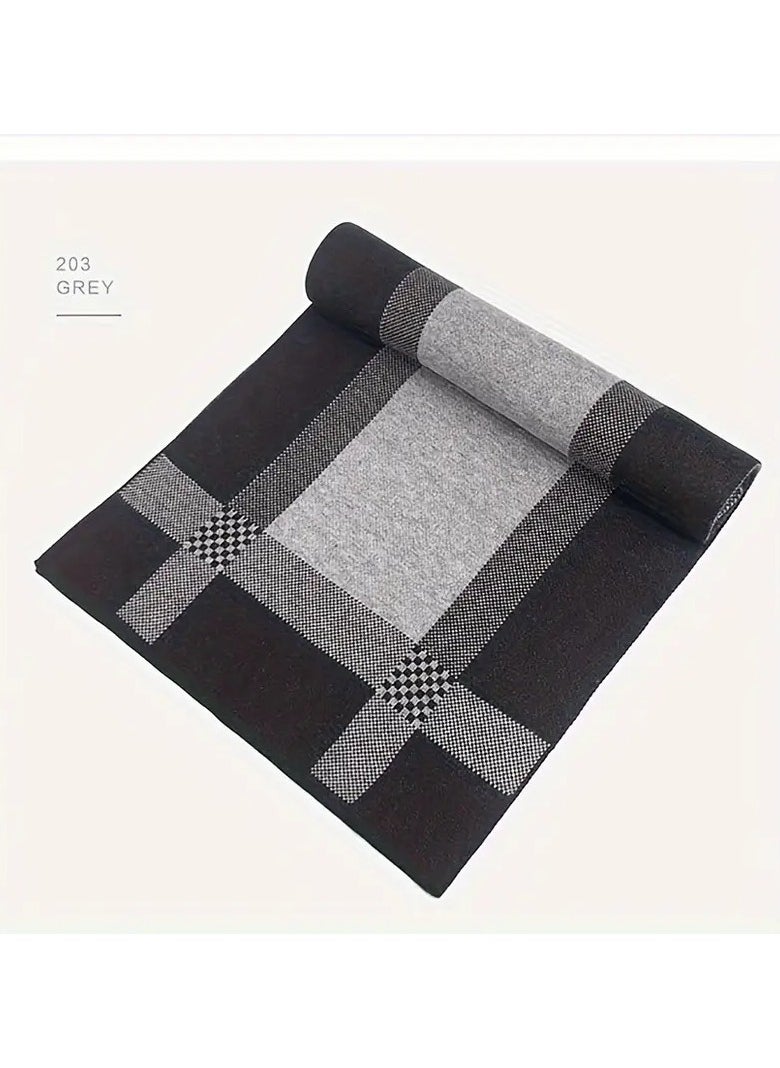 Generic - Men's Scarf Made of cotton and Wool Blend, Thick Elastic Keffiyeh Resistant to Wind and Cold, Keffiyeh with a Square Geometric Design, suitable for Formal Jackets and Coats, an Ideal Gift for the Fall and Winter Season, 180*30 cm - Image 1