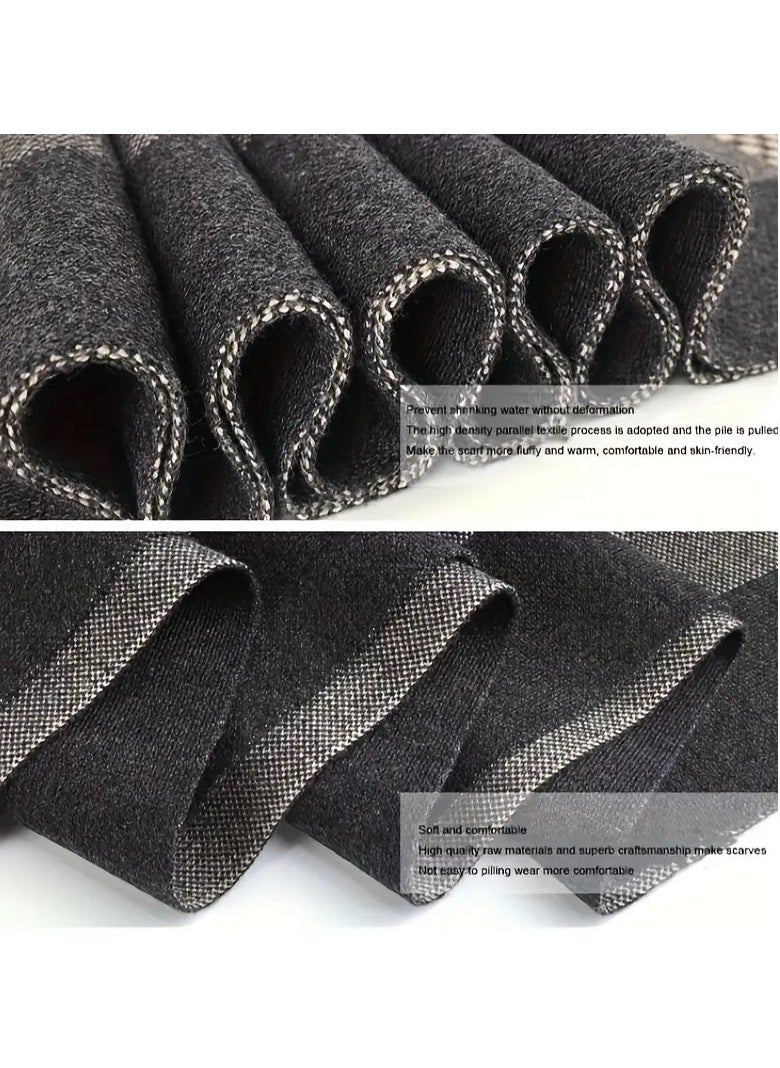 Generic - Men's Scarf Made of cotton and Wool Blend, Thick Elastic Keffiyeh Resistant to Wind and Cold, Keffiyeh with a Square Geometric Design, suitable for Formal Jackets and Coats, an Ideal Gift for the Fall and Winter Season, 180*30 cm - Image 1