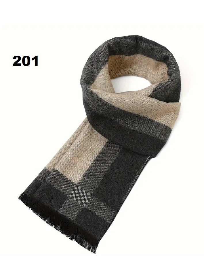 Generic - Men's Scarf Made of cotton and Wool Blend, Thick Elastic Keffiyeh Resistant to Wind and Cold, Keffiyeh with a Square Geometric Design, suitable for Formal Jackets and Coats, an Ideal Gift for the Fall and Winter Season, 180*30 cm - Image 1