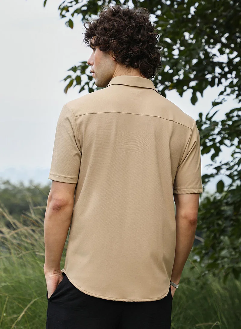 CAHOOT  Men's Buff Beige Solid Knit Shirt for Men | Best Price UAE