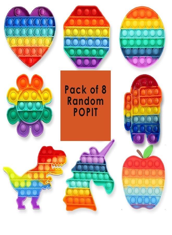 Magicwand Silicone Push Popit Fidget Toy for Autism ,Stress Reliever ,Squeeze Anti-Anxiety Toy for Kids (Pack of 8 Random Designs) - Image 1
