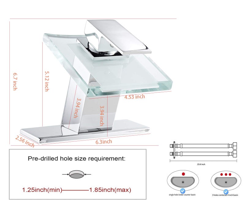 Chiczam Bathroom Sink Faucet LED Light 3 Colors Changing Waterfall Glass Spout Hot Cold Water Mixer Single Handle One Hole Deck Mounted Bathroom Faucet Chrome Lavatory Vanity Basin Bath Plumbing Fixtures - Image 2