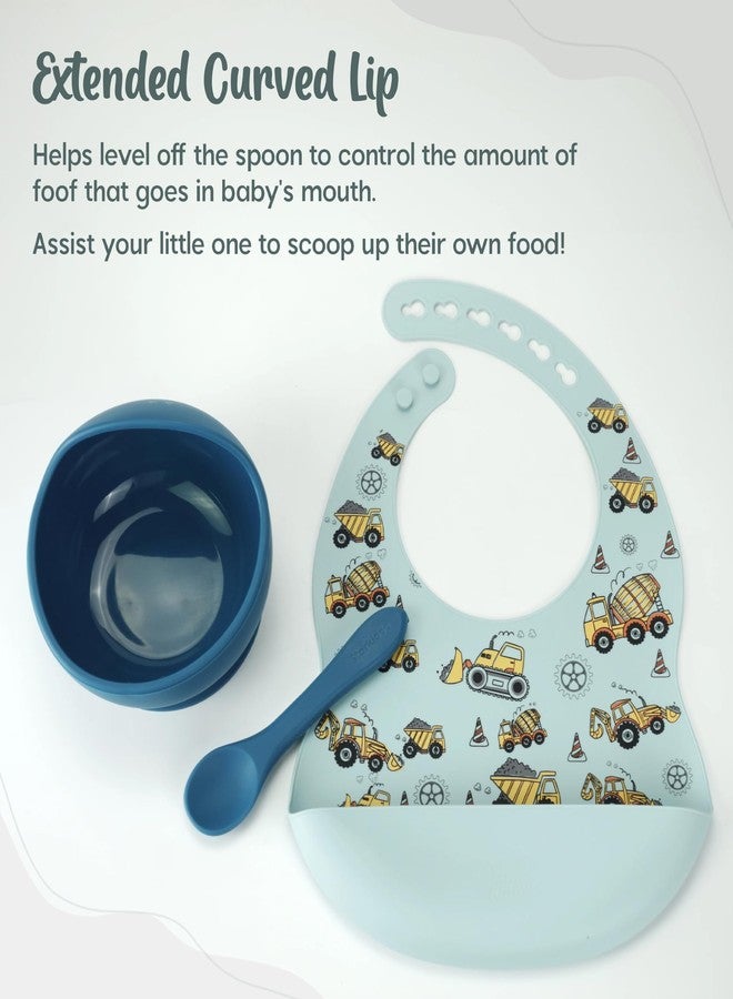 StarKiddo®Smart Silicone Suction Bowl & Spoon with Adjustable Printed Bib and Weaning Spoon | BPA Free Non-Toxic | Baby-Led Weaning Supplies for Toddler Self-Feeding (Blue) - Image 3