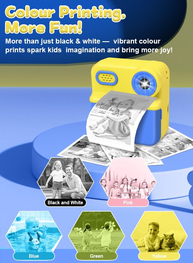 Kids Instant Print Digital Camera, 1080P Toddler Travel Film Color Printin Camera Toy, 48MP HD Selfie Photography Photo Camera and Video Recorder With 16X Digital Zoom/5 Roll Multi-Colored Print Paper/Built-in 1500mAh Battery/2.4"IPS LCD Screen/32G SD Card, Mini Portable Children's DIY Camera, Birthday Festival Gifts for Boys Girls Age 3-12 Years OldOld - Image 2
