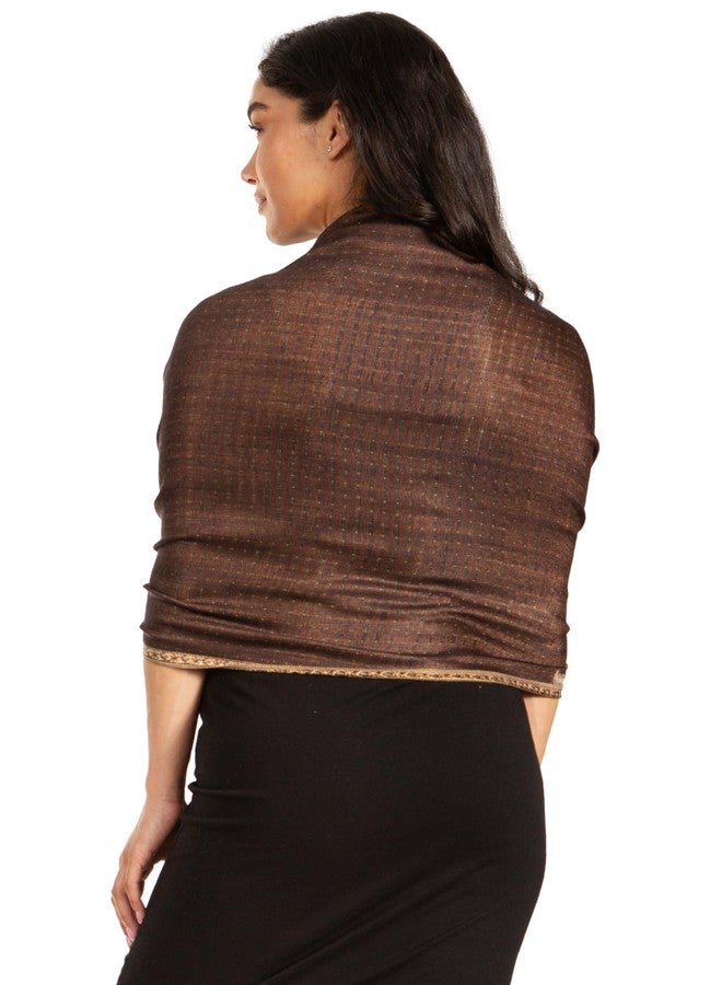 Sakkas Luxurious Double Layered Jacquard Big Paisley Pashmina Shawl Wrap Scarf - Chocolate - Image 2
