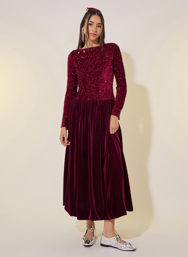 Take Two Sequin Velvet Midi Dress - Image 1