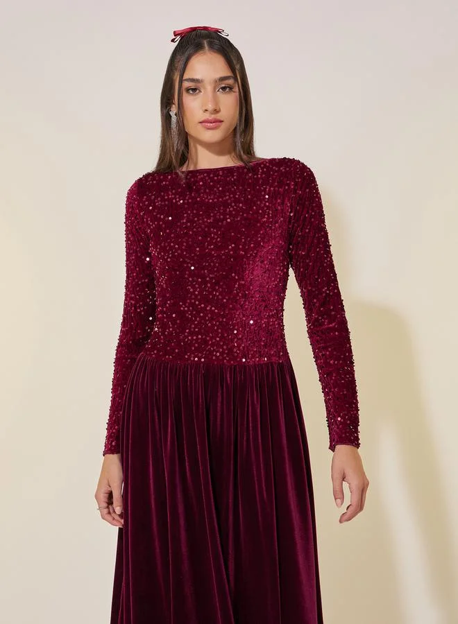 Take Two Sequin Velvet Midi Dress