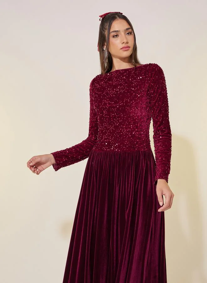 Take Two Sequin Velvet Midi Dress