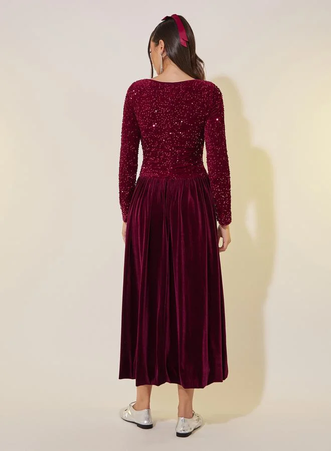 Take Two Sequin Velvet Midi Dress