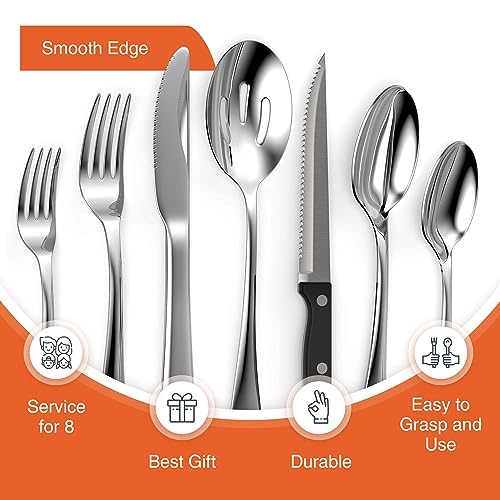 Tribal Cooking 49 Piece Silverware Set - Service for 8 - Stainless Steel Flatware serving set - Cutlery Set - Knife, Fork, and Spoon - Kitchen Utensils set - Dishwasher Safe - Stunning Polished Finish - Image 3
