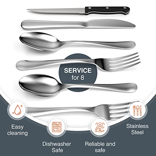 Tribal Cooking 49 Piece Silverware Set - Service for 8 - Stainless Steel Flatware serving set - Cutlery Set - Knife, Fork, and Spoon - Kitchen Utensils set - Dishwasher Safe - Stunning Polished Finish - Image 2