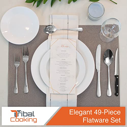 Tribal Cooking 49 Piece Silverware Set - Service for 8 - Stainless Steel Flatware serving set - Cutlery Set - Knife, Fork, and Spoon - Kitchen Utensils set - Dishwasher Safe - Stunning Polished Finish - Image 5