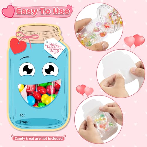 Duchong 56 Packs Valentines Day Cards for Kids Classroom Mason Candy Jar Valentines Day Card with Treat Bags DIY Funny Valentine Exchange Gifts for School Ideal Valentines Day Gifts for Boys Girls - Image 5