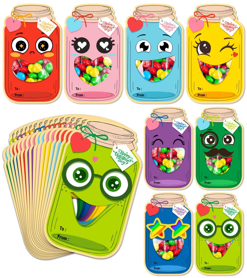 Duchong 56 Packs Valentines Day Cards for Kids Classroom Mason Candy Jar Valentines Day Card with Treat Bags DIY Funny Valentine Exchange Gifts for School Ideal Valentines Day Gifts for Boys Girls - Image 3