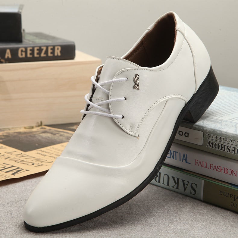 Korean Style White Pointed Mens Business Casual Shoes for Spring/SummerWhite 8376 White 8376