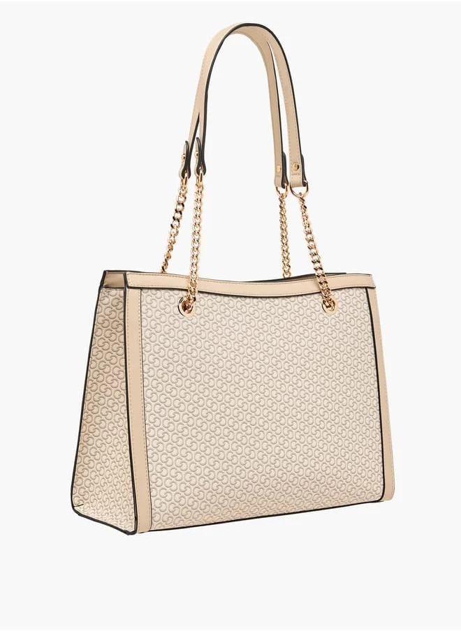 Celeste Women Monogram Print Tote Bag with Double Handles and Zip Closure