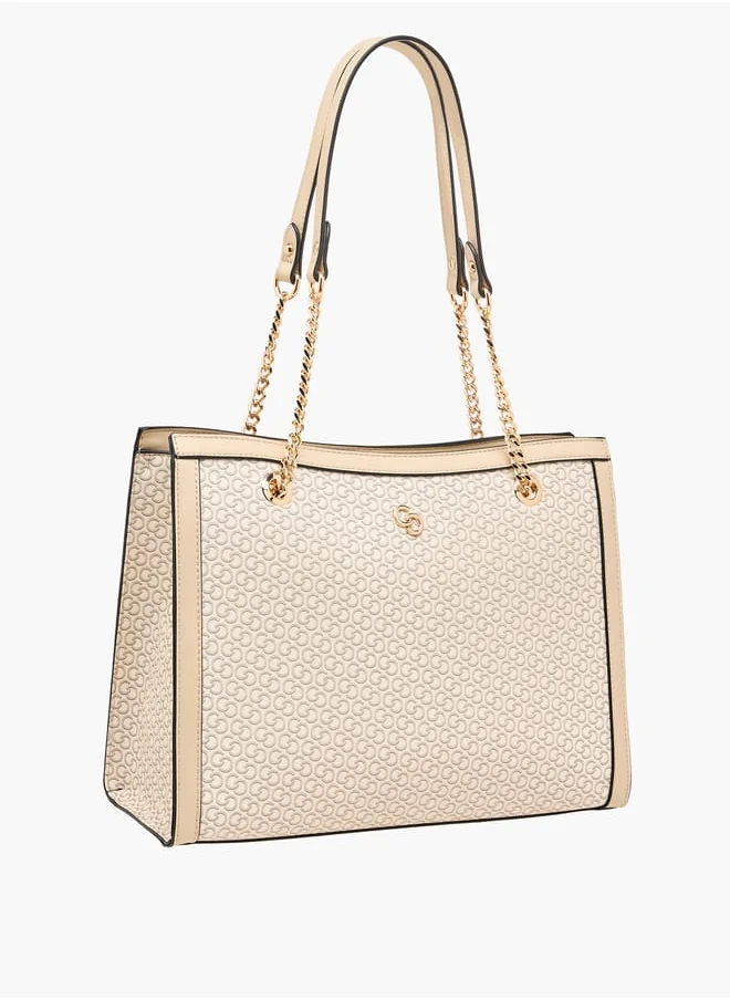 Celeste Women Monogram Print Tote Bag with Double Handles and Zip Closure
