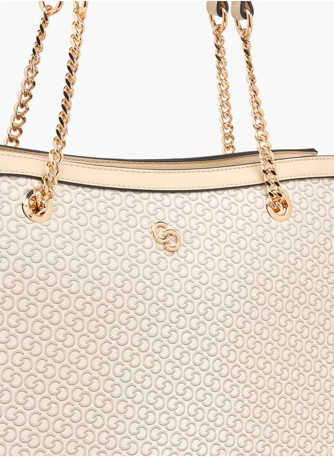Celeste Women Monogram Print Tote Bag with Double Handles and Zip Closure