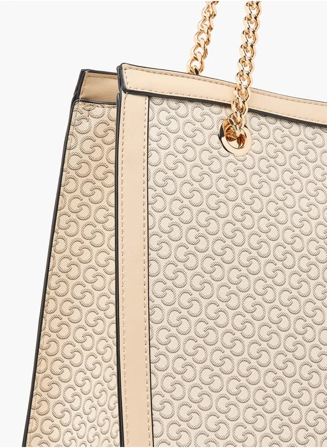 Celeste Women Monogram Print Tote Bag with Double Handles and Zip Closure