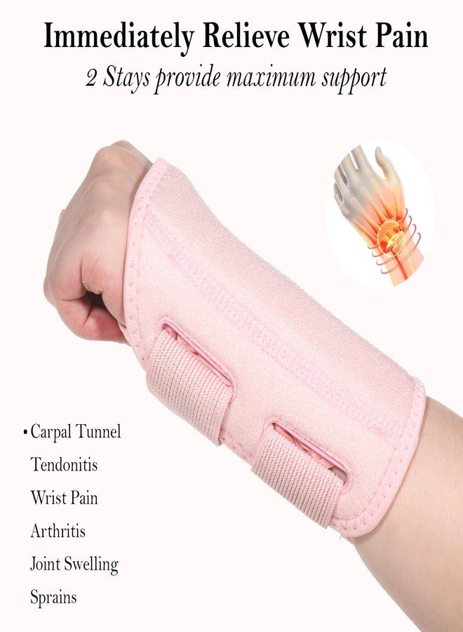Qianyu Wrist Brace Adjustable Wrist Support Brace Wrists Support Splint Hand Braces with Compression Sleeve Pink Adjustable Straps Night Arm Stabilizer for Men Women Left Hand S/M - Image 4