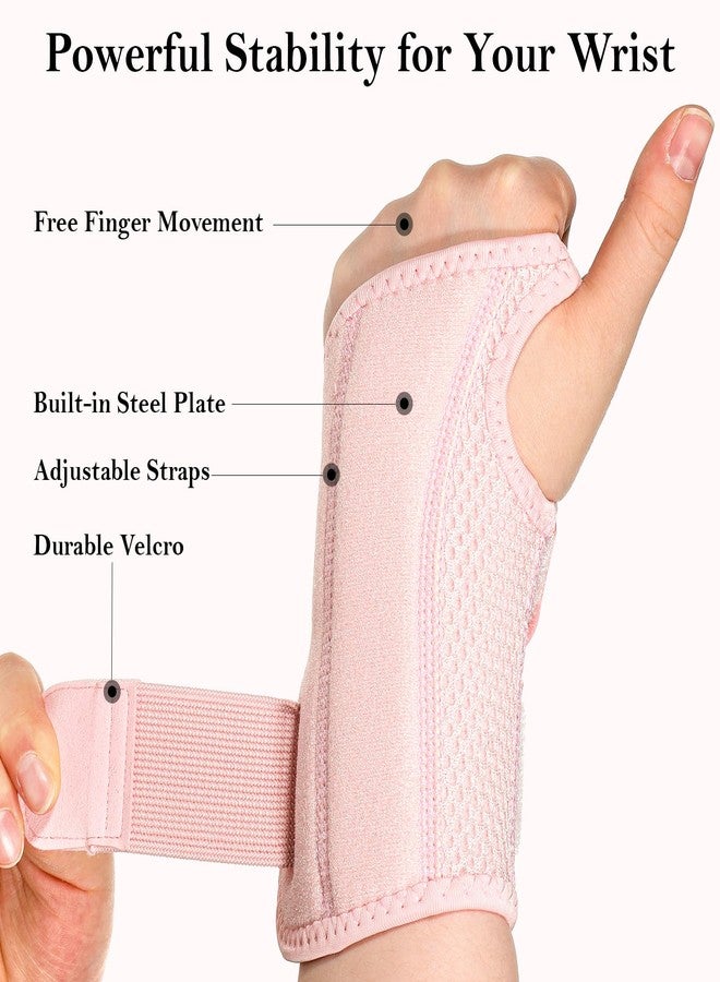 Qianyu Wrist Brace Adjustable Wrist Support Brace Wrists Support Splint Hand Braces with Compression Sleeve Pink Adjustable Straps Night Arm Stabilizer for Men Women Left Hand S/M - Image 3
