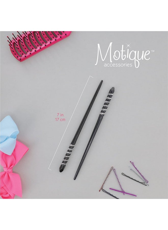 Motique Accessories Two Plastic Hair Sticks with Silver Swirl for Women- Black  - Image 4