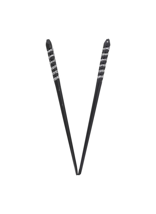 Motique Accessories Two Plastic Hair Sticks with Silver Swirl for Women- Black  - Image 1