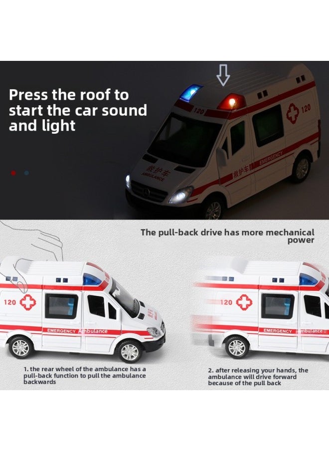 Alloy Car Multi-door Sound And Light Police Car Model Children's Simulation Rescue Back Force Toy Car Ornaments Outlet-Color:5 Open The Ambulance.  - Image 5