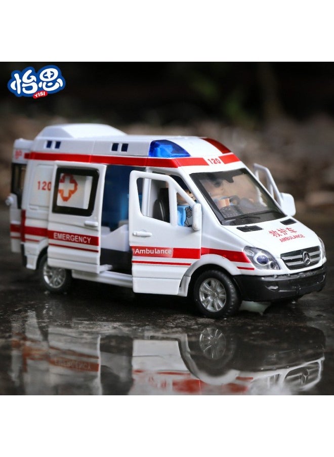 Alloy Car Multi-door Sound And Light Police Car Model Children's Simulation Rescue Back Force Toy Car Ornaments Outlet-Color:5 Open The Ambulance.  - Image 2