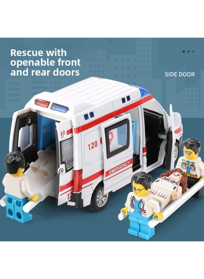 Alloy Car Multi-door Sound And Light Police Car Model Children's Simulation Rescue Back Force Toy Car Ornaments Outlet-Color:5 Open The Ambulance.  - Image 3