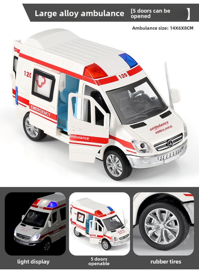 Alloy Car Multi-door Sound And Light Police Car Model Children's Simulation Rescue Back Force Toy Car Ornaments Outlet-Color:5 Open The Ambulance.  - Image 1