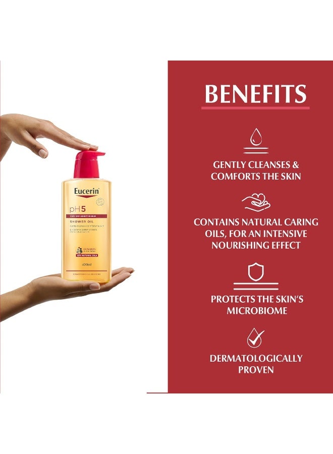 Eucerin Ph5 Shower Oil Daily Body Cleanser With Natural Caring Oil, Intensive Nourishing Effect, For Dry Sensitive Skin & Suitable For Allergy-Prone Skin, 400Ml - Image 4