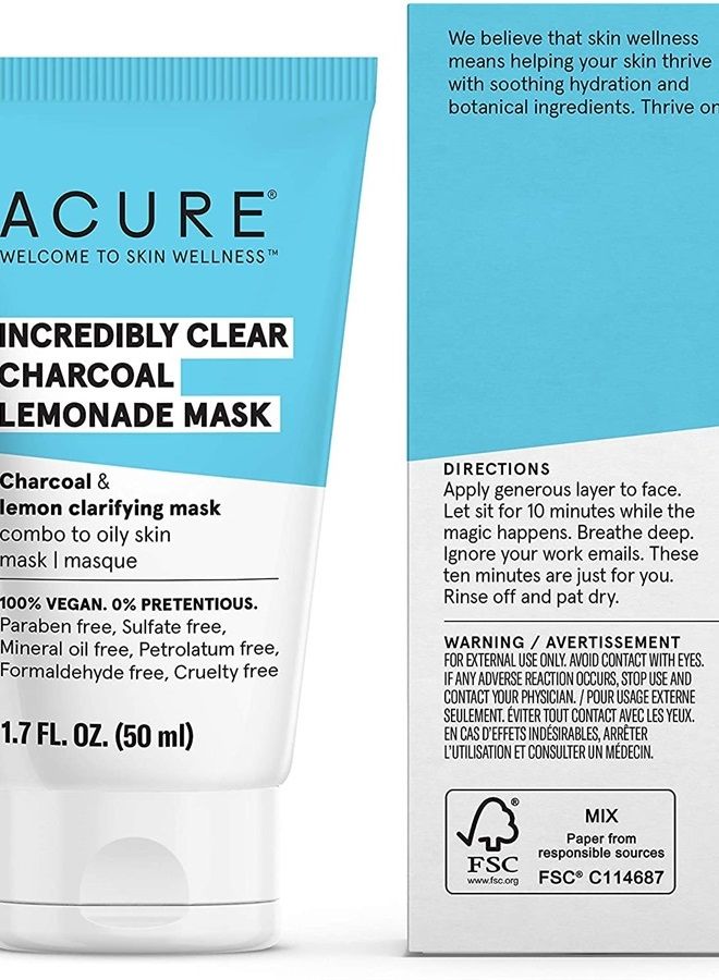 Acure قناع الليمون بالفحم الواضح بشكل مذهل | للبشرة الدهنية إلى العادية والمعرضة لحب الشباب | الفحم والليمون والطين - يستخرج الشوائب | 1.7 أونصة سائلة - Image 3