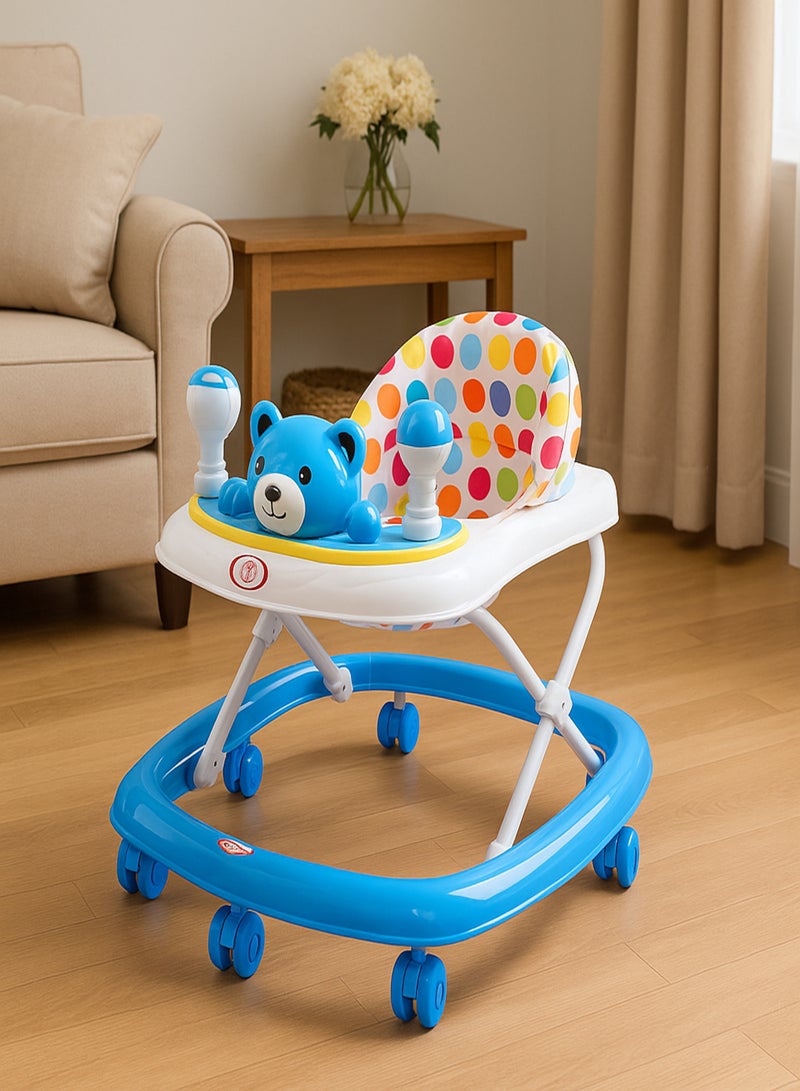 متجر 7 مشّاية أطفال متعددة الوظائف بلون ازرق مع ألعاب موسيقية ترفيهية – تعليم المشي – مقعد مريح وقابل للتعديل بارتفاعات مختلفة، تصميم آمن بعجلات مرنة لتعلم المشي بسهولة ومتعة - Image 1