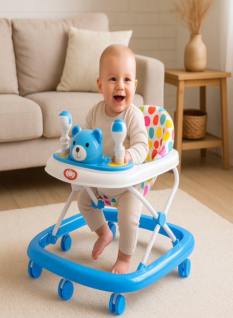 متجر 7 مشّاية أطفال متعددة الوظائف بلون ازرق مع ألعاب موسيقية ترفيهية – تعليم المشي – مقعد مريح وقابل للتعديل بارتفاعات مختلفة، تصميم آمن بعجلات مرنة لتعلم المشي بسهولة ومتعة - Image 2