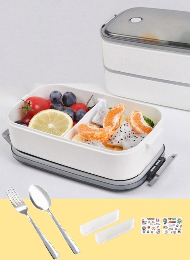 كيلا صندوق بينتو مقاوم للتسرب من طبقتين - صندوق غداء كبير مع مقصورات ومجموعة أدوات مائدة - أعواد طعام لحاويات صندوق الغداء للبالغين - صناديق بينتو آمنة للاستخدام في الميكروويف - Image 1