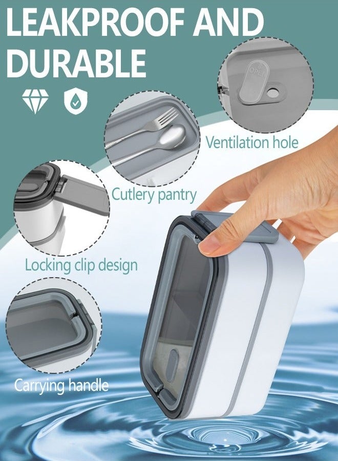 كيلا صندوق بينتو مقاوم للتسرب من طبقتين - صندوق غداء كبير مع مقصورات ومجموعة أدوات مائدة - أعواد طعام لحاويات صندوق الغداء للبالغين - صناديق بينتو آمنة للاستخدام في الميكروويف - Image 2
