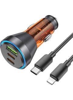 Hc 60W Car Fast Charger with 2x Type-C, 1x USB Port and 1m Type-C to iPhone Lightning Cable